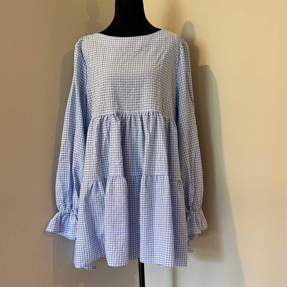 Elegant Blue Gingham Women's Tunic by [Brand]